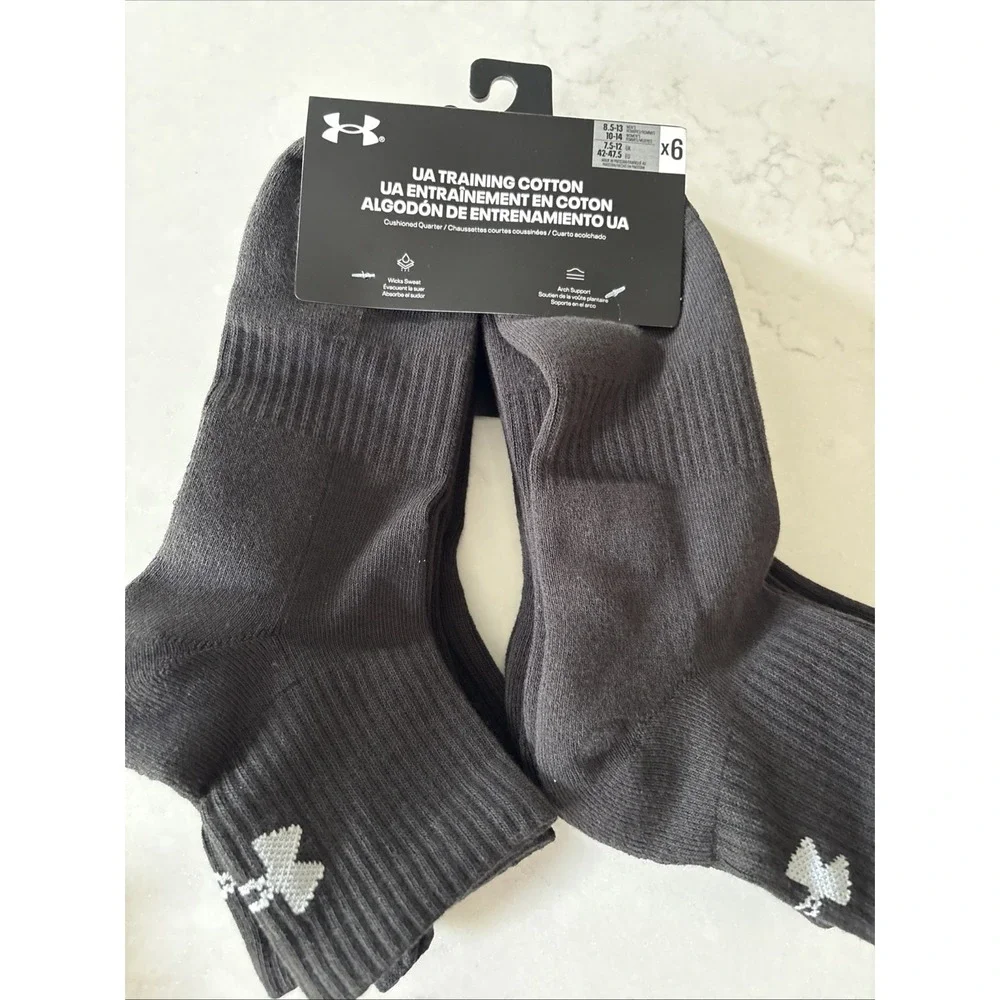 6 Pair Under Armour Men's LG Training Cotton Quarter Socks Men Shoe US 8.5-13